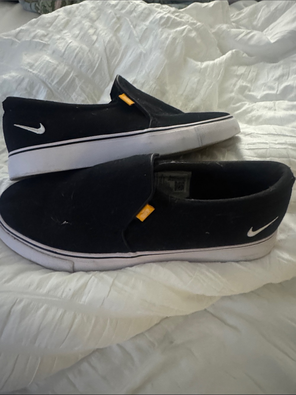 Nike Black Slip-On Canvas Loafers with White Swoosh
